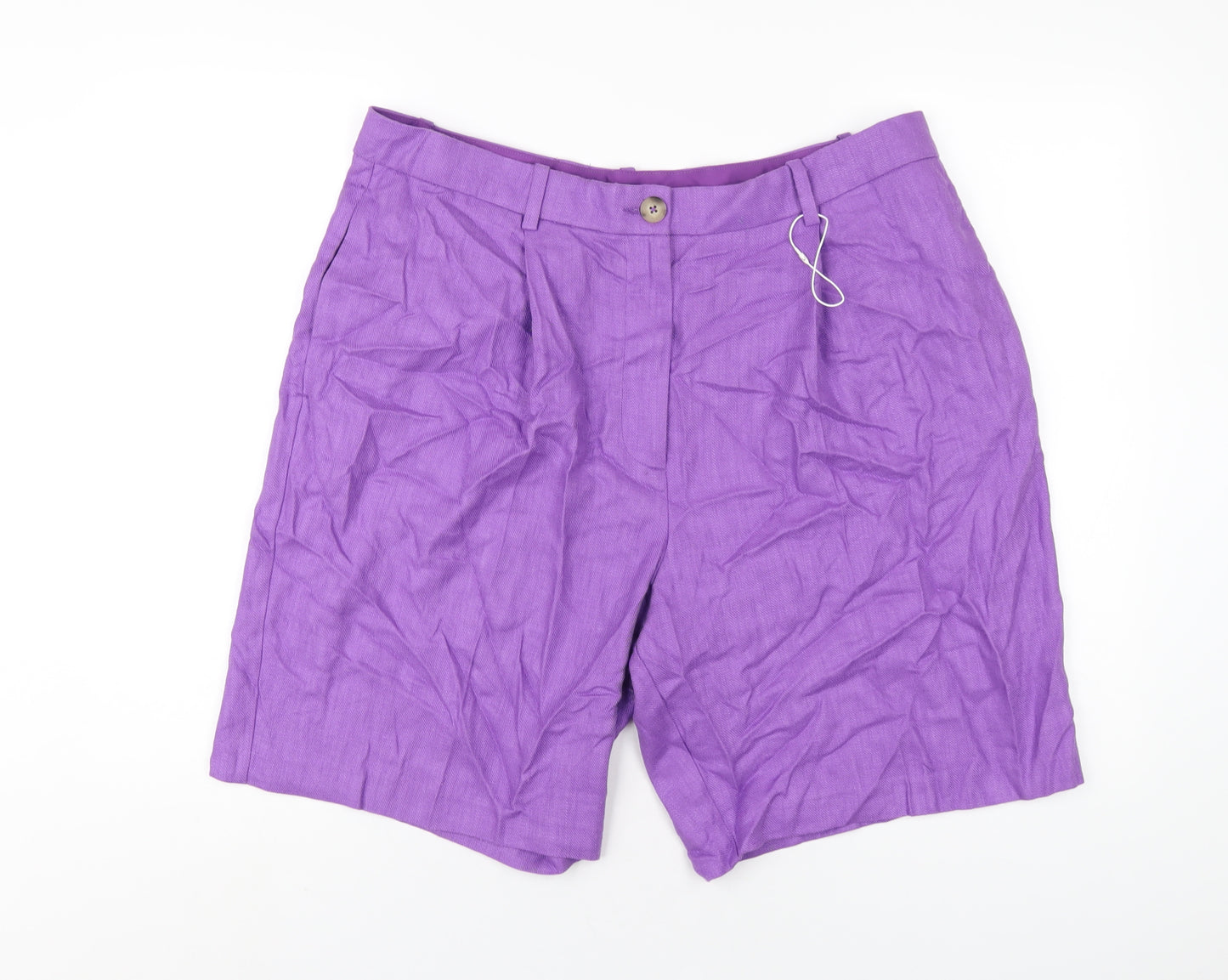 Marks and Spencer Womens Purple Linen Basic Shorts Size 18 L9 in Regular Zip