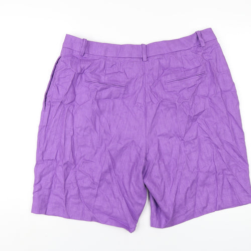 Marks and Spencer Womens Purple Linen Basic Shorts Size 18 L9 in Regular Zip