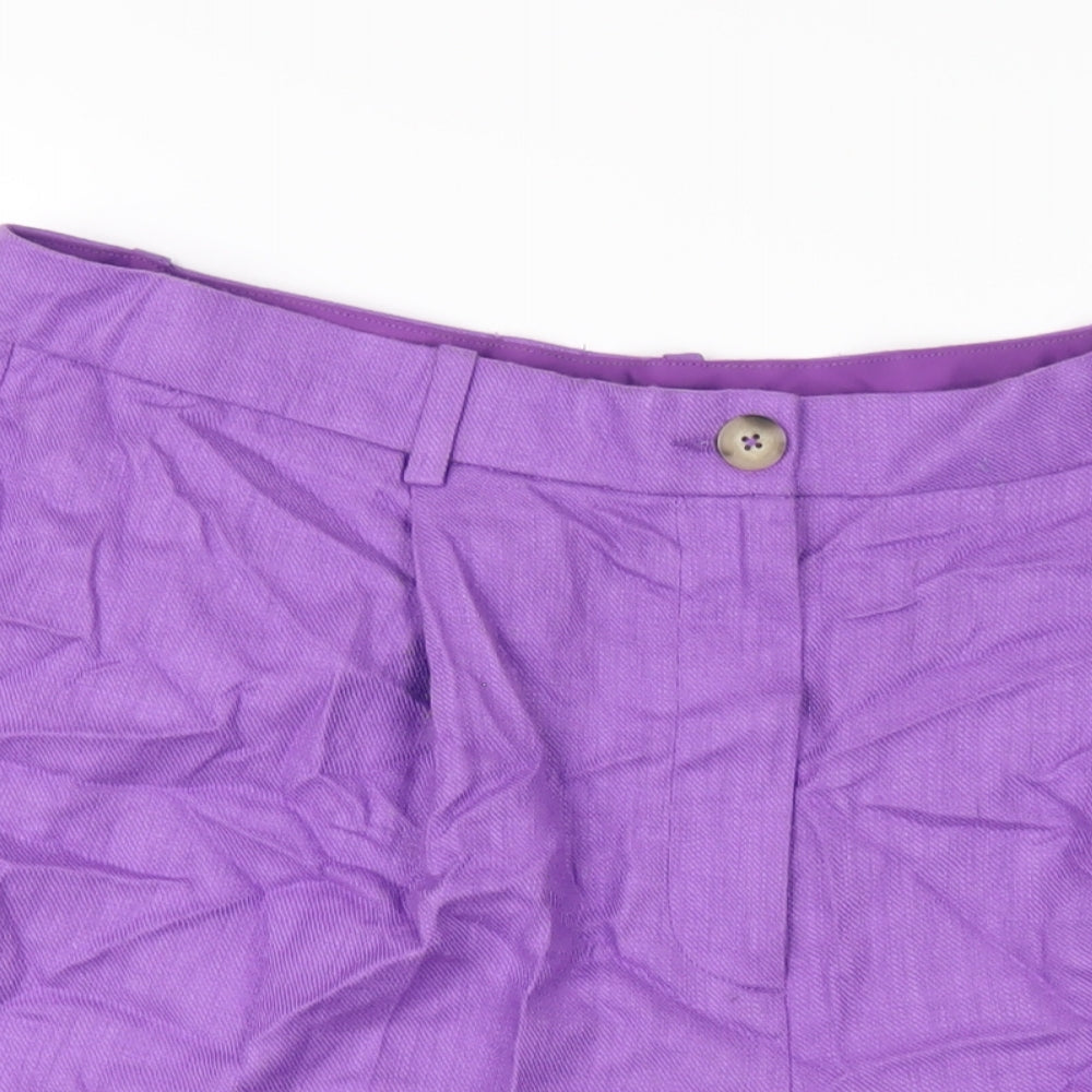 Marks and Spencer Womens Purple Linen Basic Shorts Size 18 L9 in Regular Zip