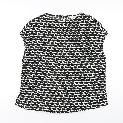 Marks and Spencer Womens Black Geometric Polyester Basic T-Shirt Size 12 Round Neck