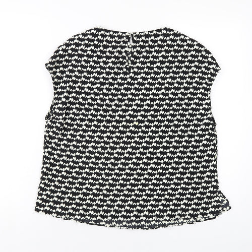 Marks and Spencer Womens Black Geometric Polyester Basic T-Shirt Size 12 Round Neck