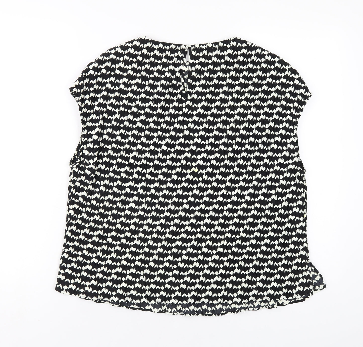 Marks and Spencer Womens Black Geometric Polyester Basic T-Shirt Size 12 Round Neck