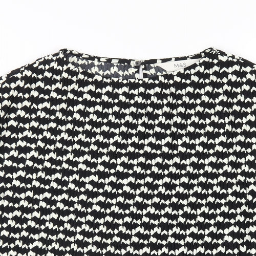 Marks and Spencer Womens Black Geometric Polyester Basic T-Shirt Size 12 Round Neck