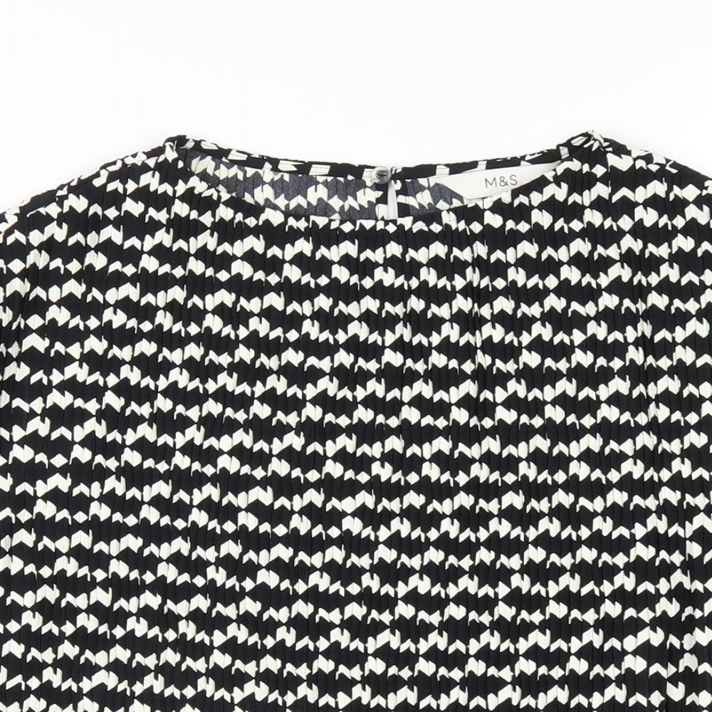Marks and Spencer Womens Black Geometric Polyester Basic T-Shirt Size 12 Round Neck