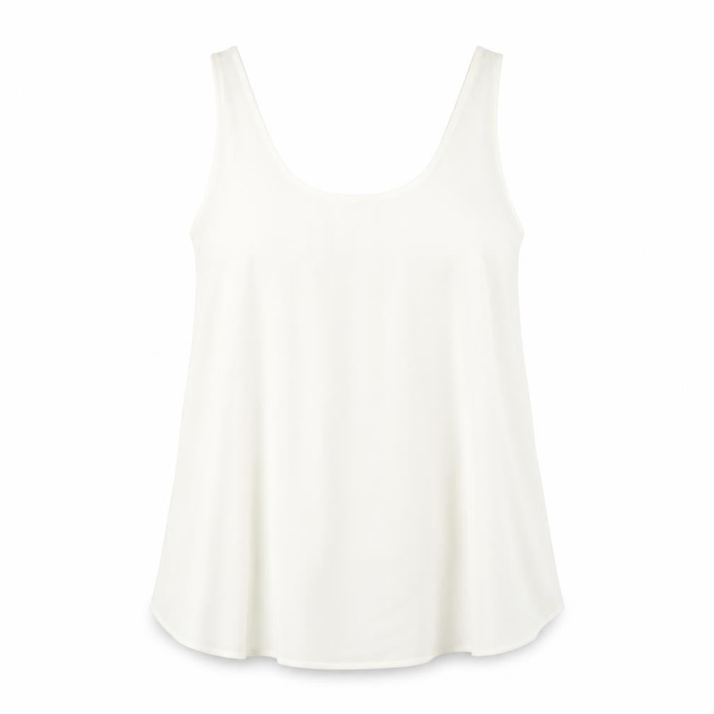 Front view of Marks & Spencer women’s ivory polyester basic tank, size UK 20, scoop neck