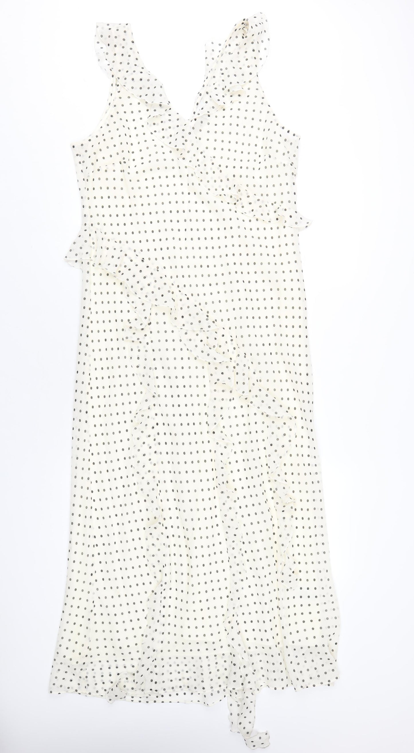 Marks and Spencer Womens Ivory Polka Dot Polyester A-Line Size 16 V-Neck Pullover