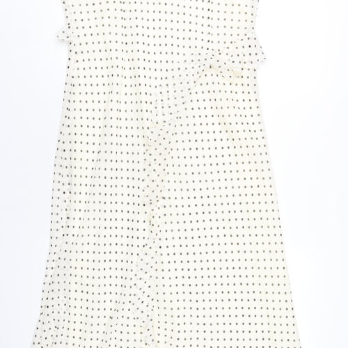 Marks and Spencer Womens Ivory Polka Dot Polyester A-Line Size 16 V-Neck Pullover