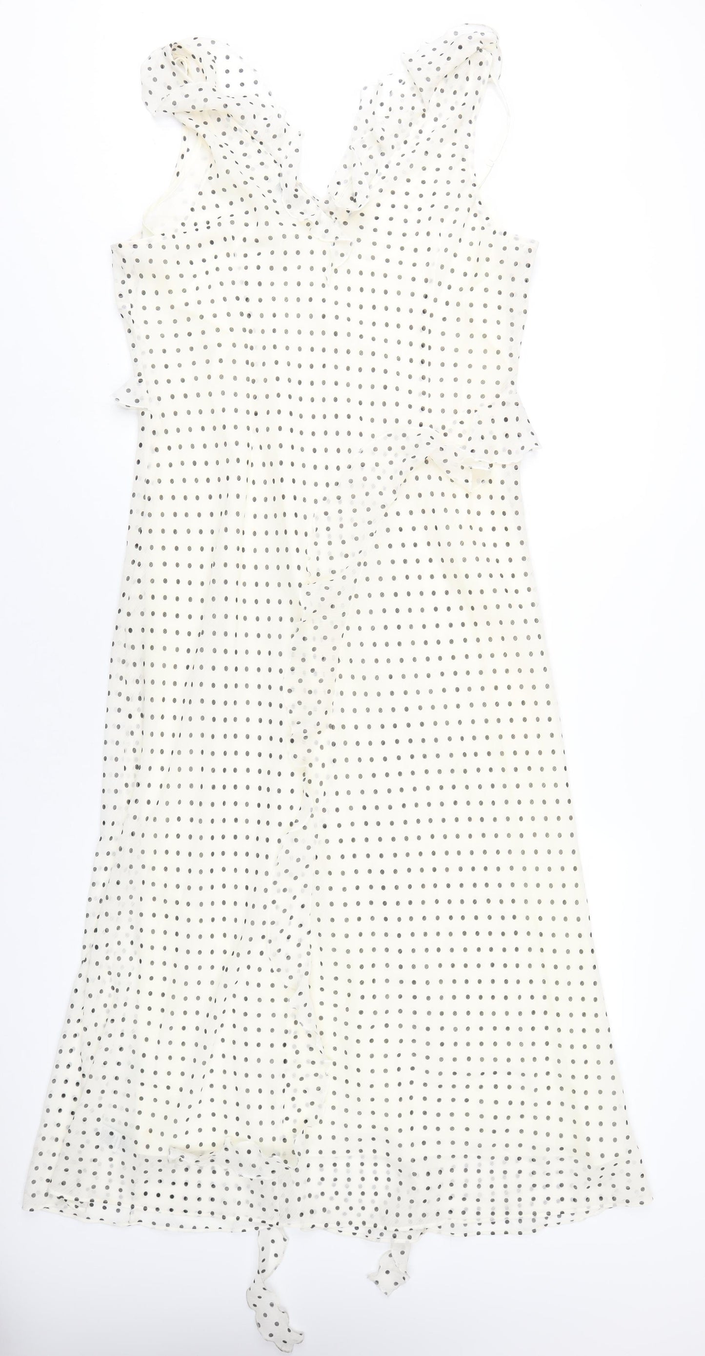 Marks and Spencer Womens Ivory Polka Dot Polyester A-Line Size 16 V-Neck Pullover