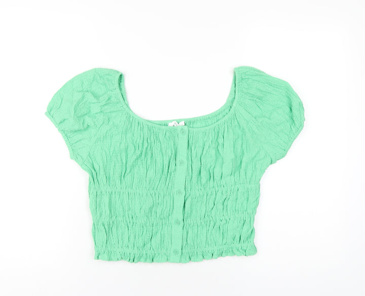 Marks and Spencer Girls Green Vinyl Basic T-Shirt Size 13-14 Years Scoop Neck Pullover