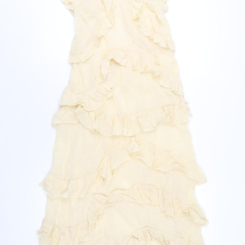 Marks and Spencer Womens Ivory Viscose A-Line Size 8 Round Neck Button