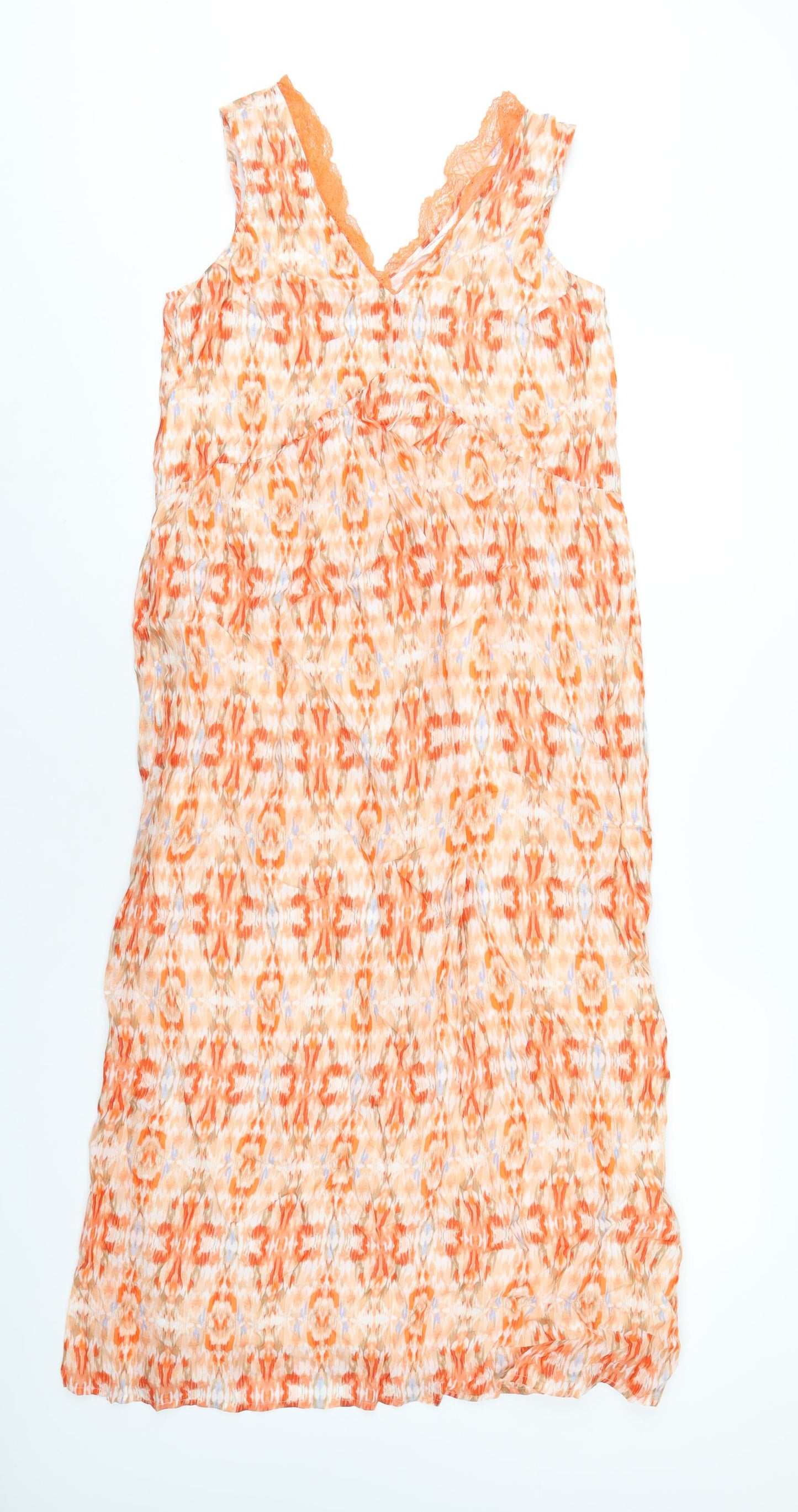Per Una Womens Orange Geometric Modal A-Line Size 8 V-Neck Zip