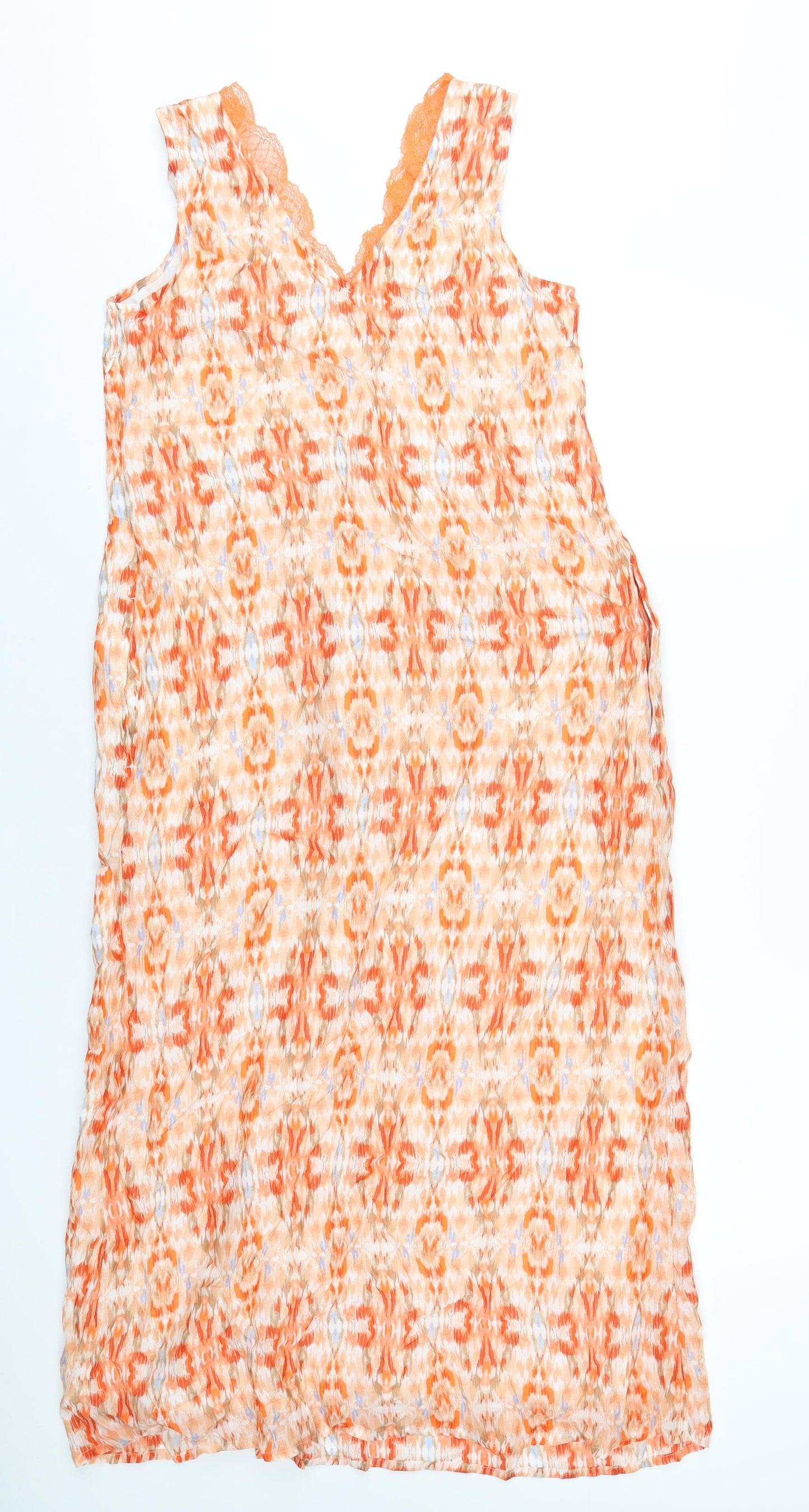 Per Una Womens Orange Geometric Modal A-Line Size 8 V-Neck Zip
