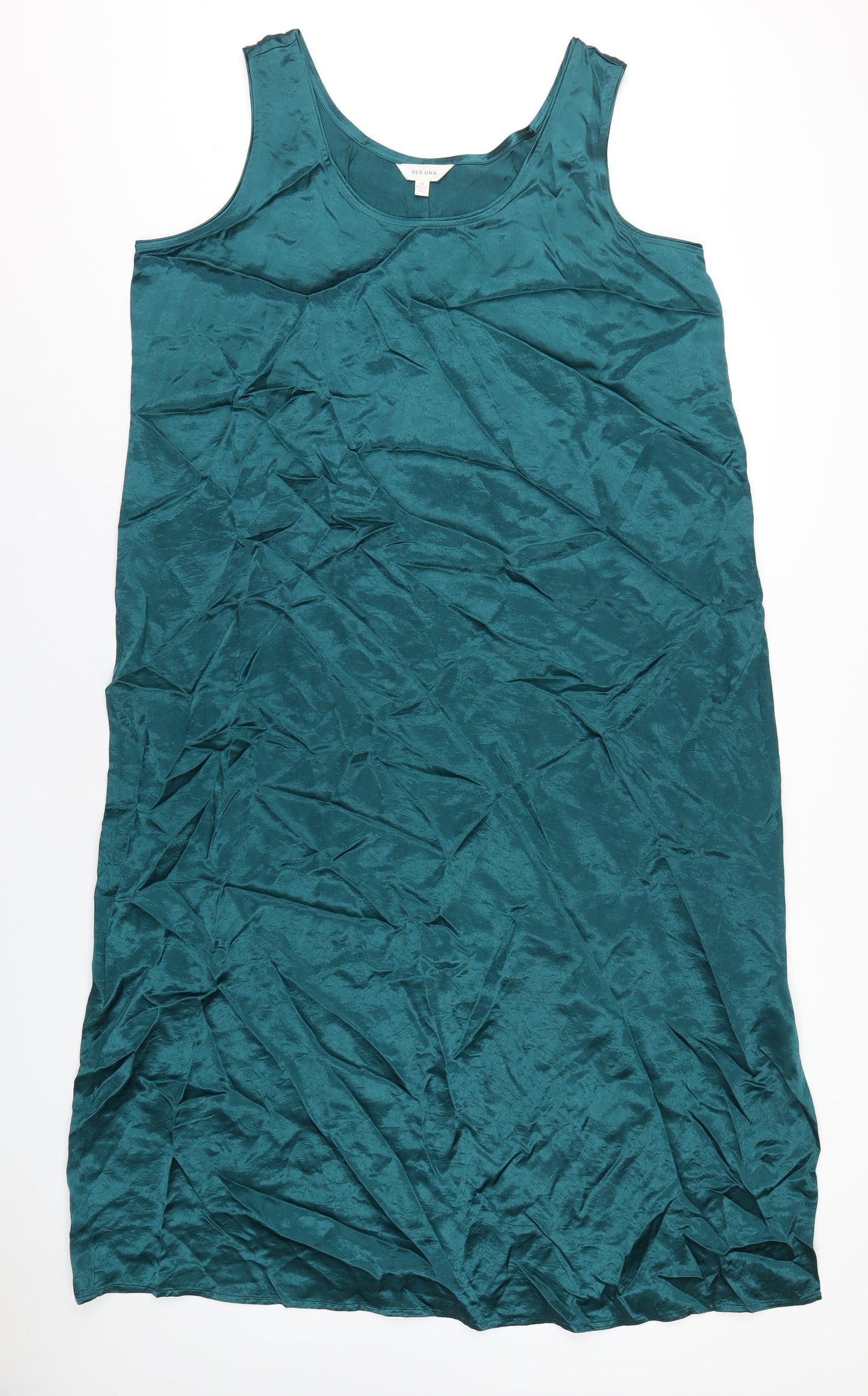 Per Una Womens Green Acetate T-Shirt Dress Size 18 Scoop Neck Pullover