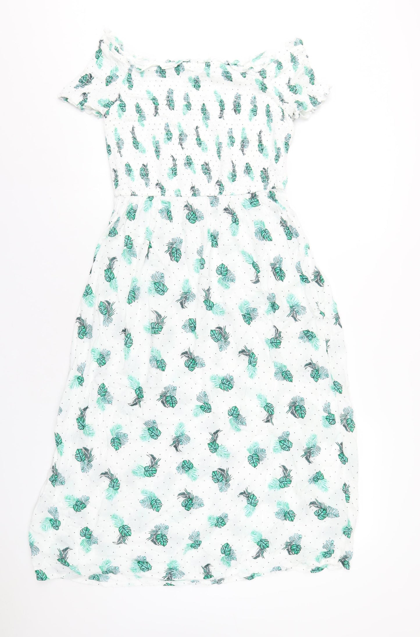 Red Herring Womens White Geometric Viscose A-Line Size 14 Off the Shoulder Pullover