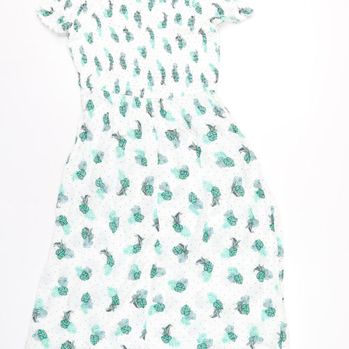 Red Herring Womens White Geometric Viscose A-Line Size 14 Off the Shoulder Pullover