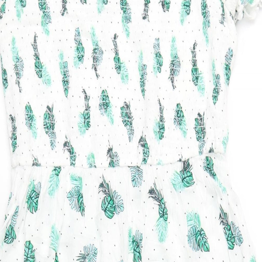 Red Herring Womens White Geometric Viscose A-Line Size 14 Off the Shoulder Pullover