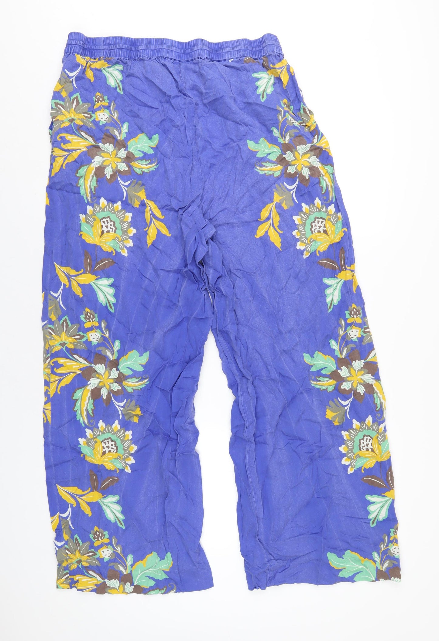 Jaeger Womens Blue Floral Lyocell Trousers Size 18 L30 in Regular Drawstring