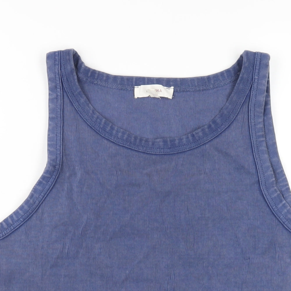 Per Una Womens Blue Cotton Basic Tank Size 24 Round Neck