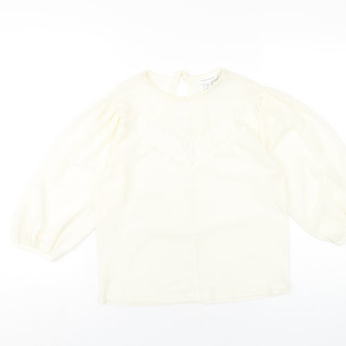 Topshop Womens Ivory Polyester Basic T-Shirt Size 10 Round Neck