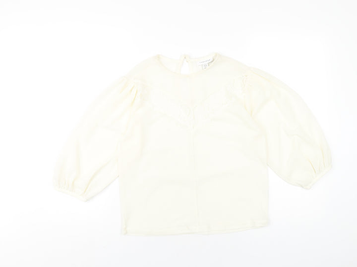 Topshop Womens Ivory Polyester Basic T-Shirt Size 10 Round Neck