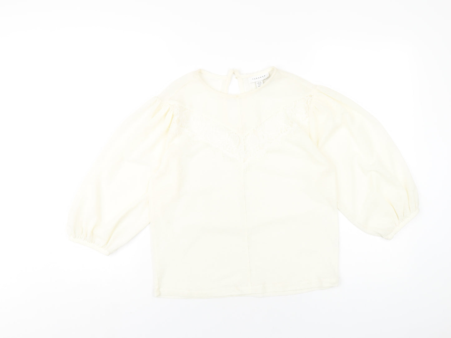 Topshop Womens Ivory Polyester Basic T-Shirt Size 10 Round Neck