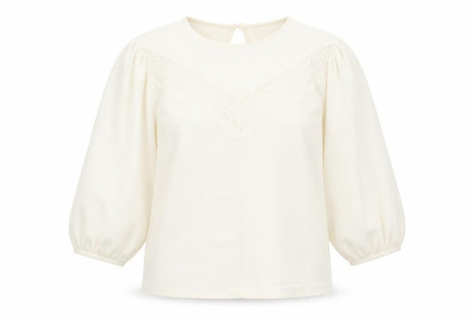 Front view of Topshop women’s ivory polyester basic t-shirt, size UK 10, round neck