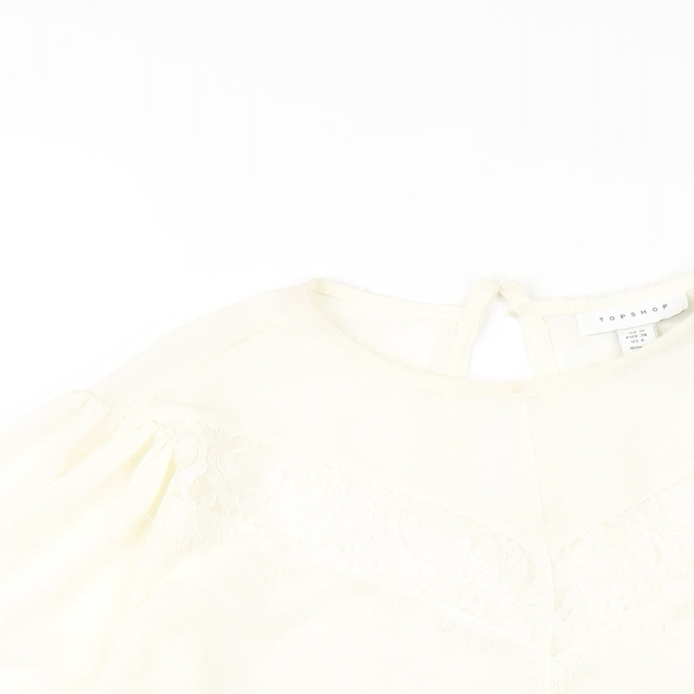 Topshop Womens Ivory Polyester Basic T-Shirt Size 10 Round Neck