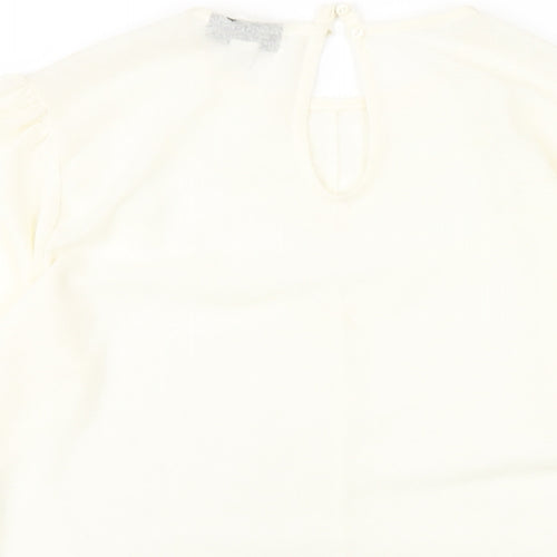 Topshop Womens Ivory Polyester Basic T-Shirt Size 10 Round Neck