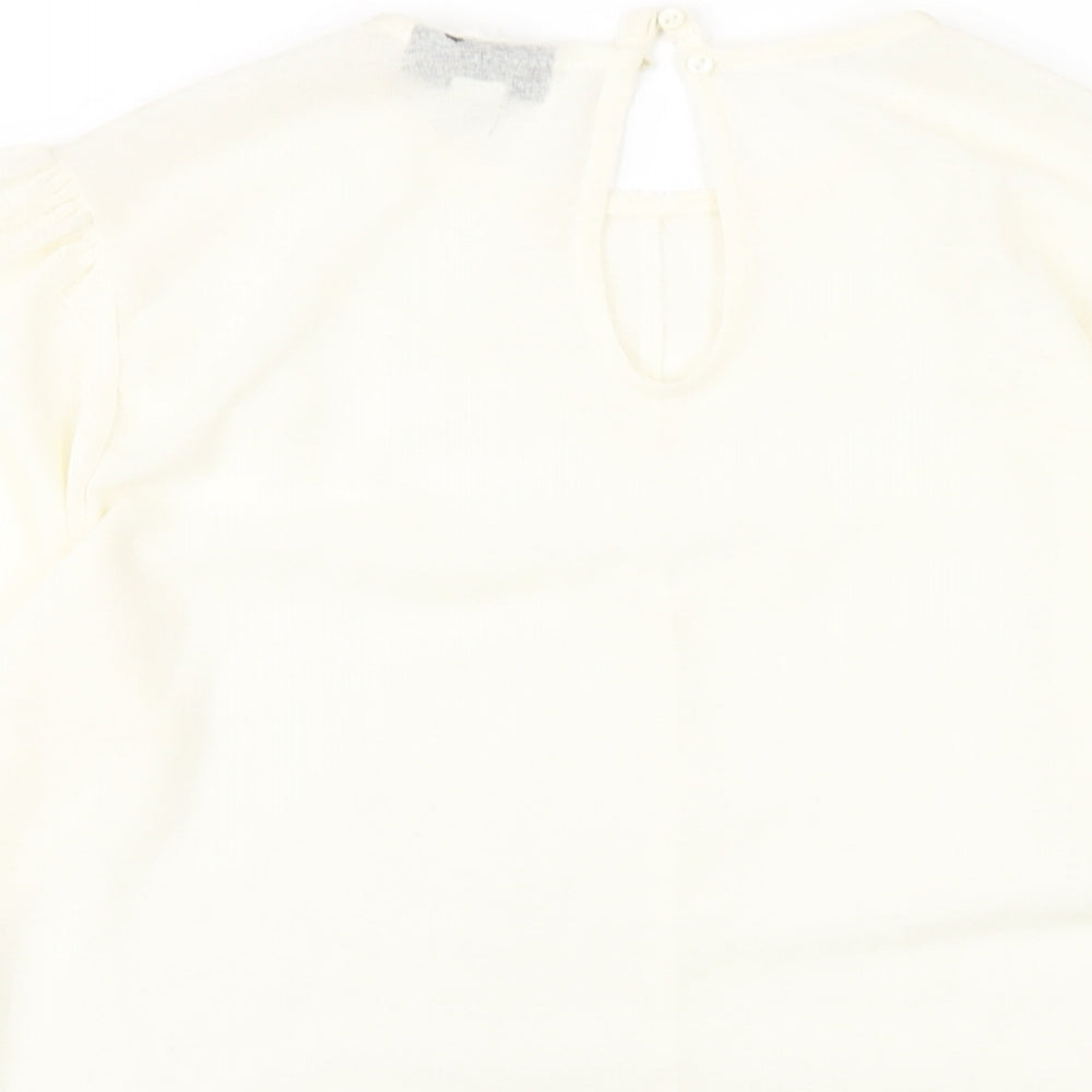 Topshop Womens Ivory Polyester Basic T-Shirt Size 10 Round Neck