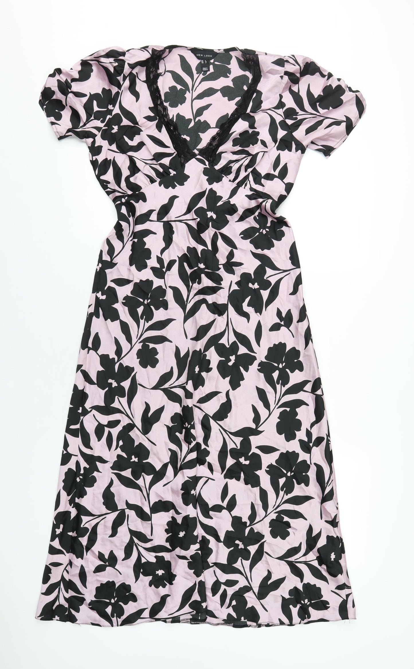 New Look Womens Purple Geometric Polyester A-Line Size 8 V-Neck Pullover