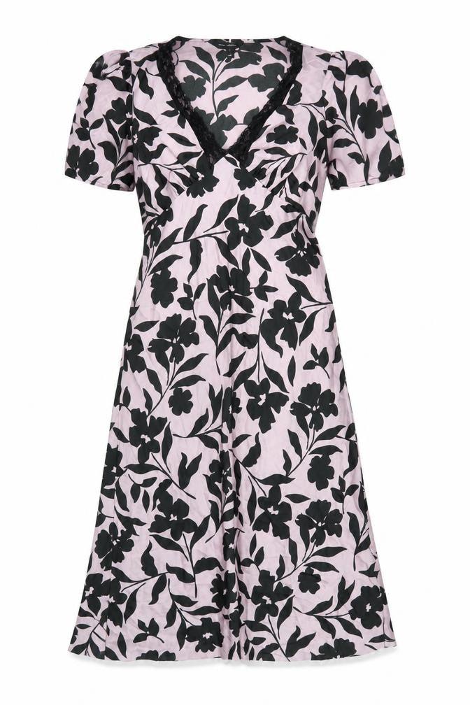 Front view of New Look women’s purple geometric polyester a-line, size UK 8, v-neck pullover
