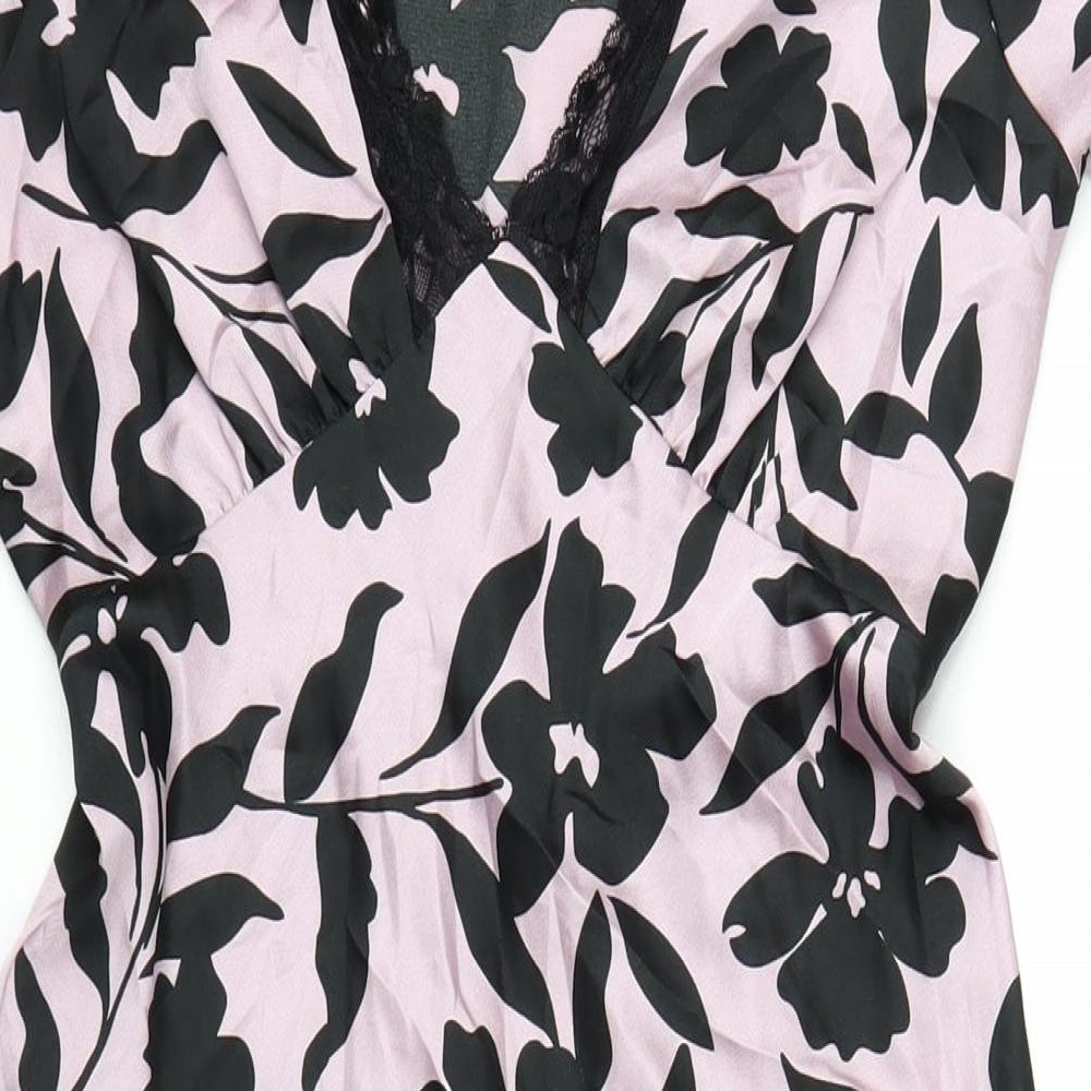 New Look Womens Purple Geometric Polyester A-Line Size 8 V-Neck Pullover