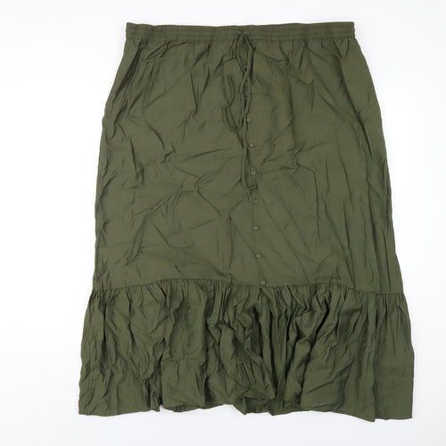 Marks and Spencer Womens Green Cotton A-Line Skirt Size 20 Drawstring