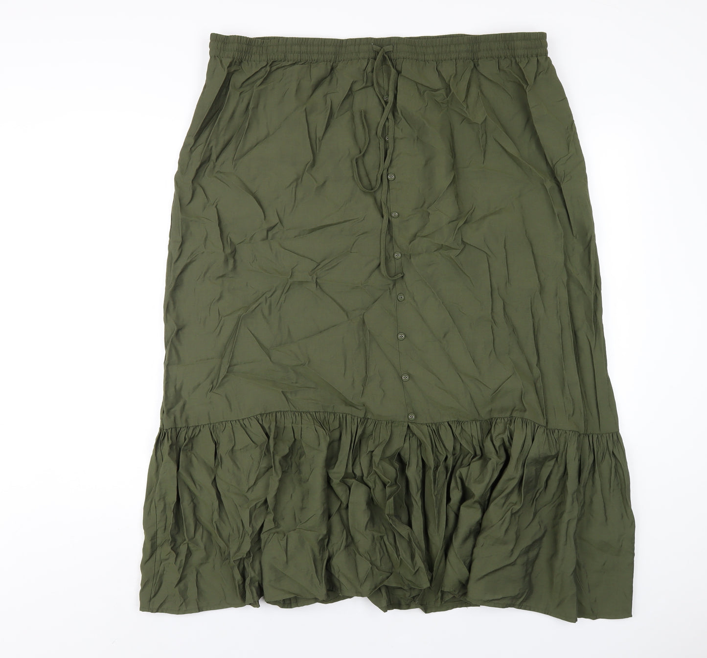 Marks and Spencer Womens Green Cotton A-Line Skirt Size 20 Drawstring