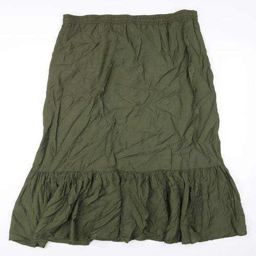 Marks and Spencer Womens Green Cotton A-Line Skirt Size 20 Drawstring