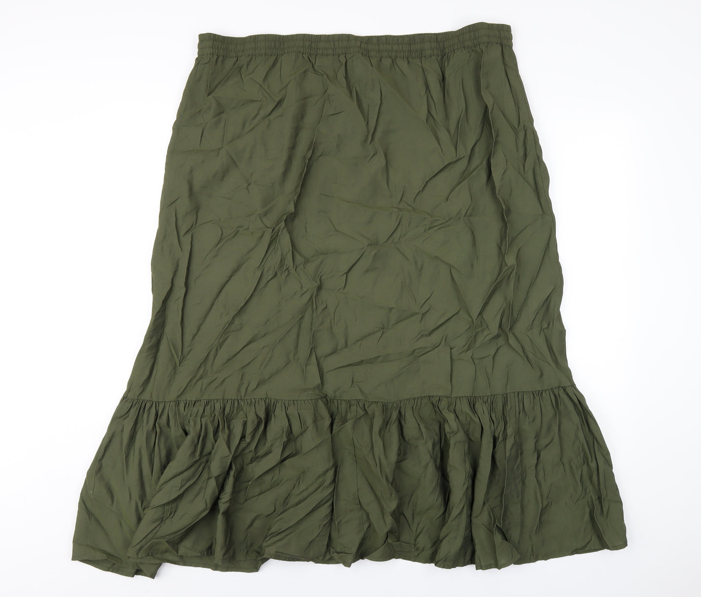 Marks and Spencer Womens Green Cotton A-Line Skirt Size 20 Drawstring