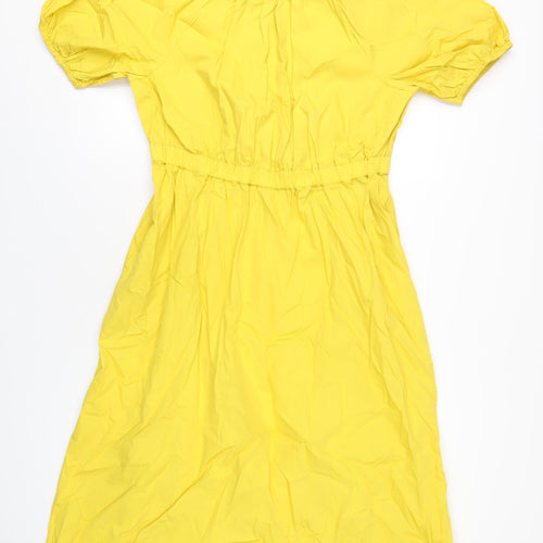 Marks and Spencer Womens Yellow Cotton A-Line Size 14 Round Neck Tie