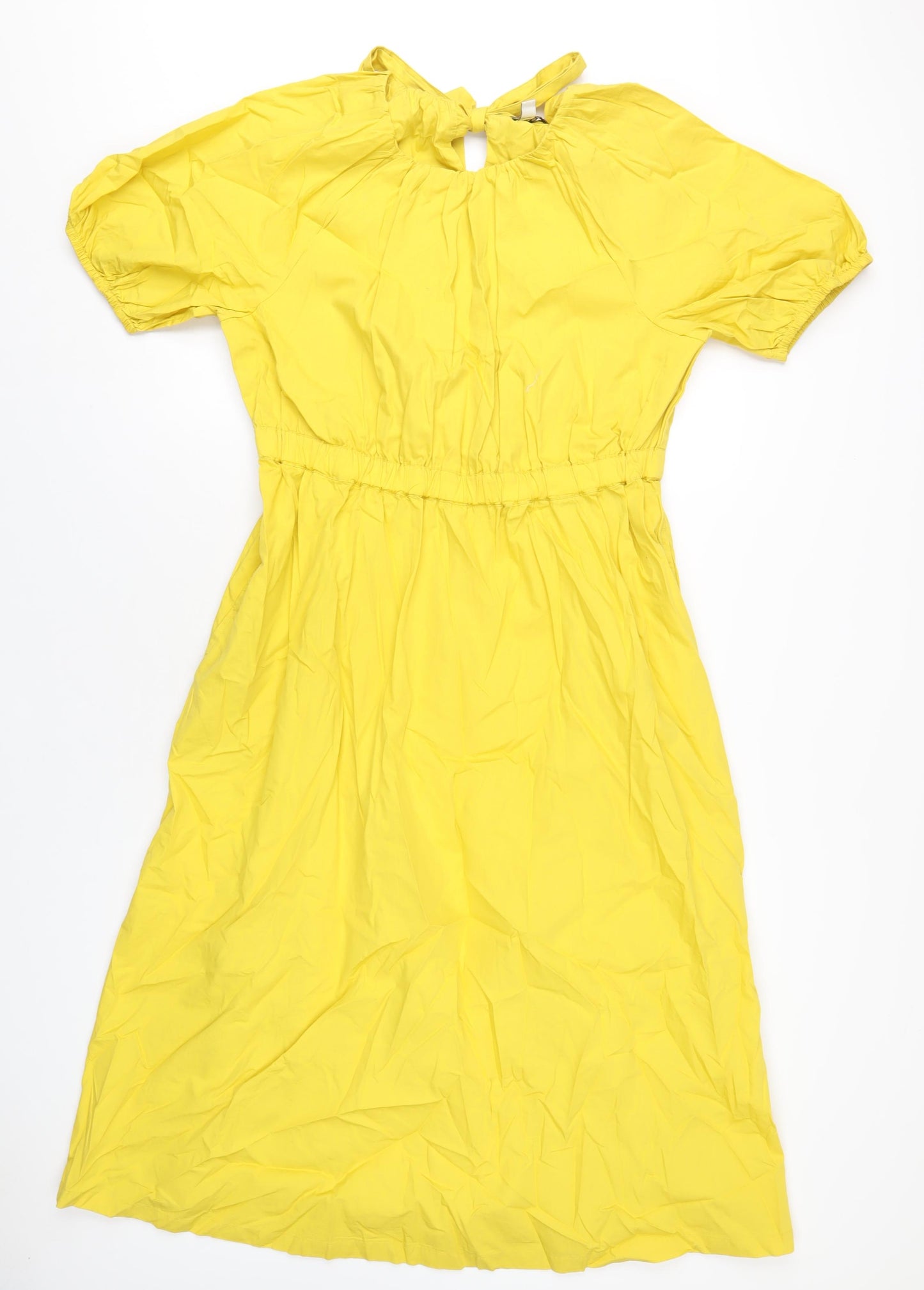 Marks and Spencer Womens Yellow Cotton A-Line Size 14 Round Neck Tie