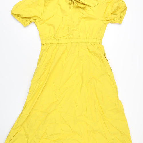 Marks and Spencer Womens Yellow Cotton A-Line Size 14 Round Neck Tie