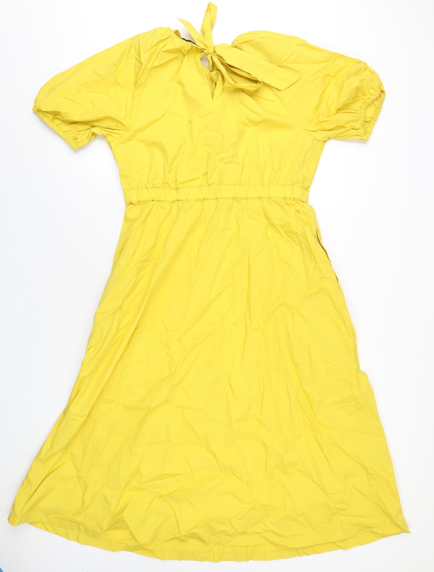 Marks and Spencer Womens Yellow Cotton A-Line Size 14 Round Neck Tie