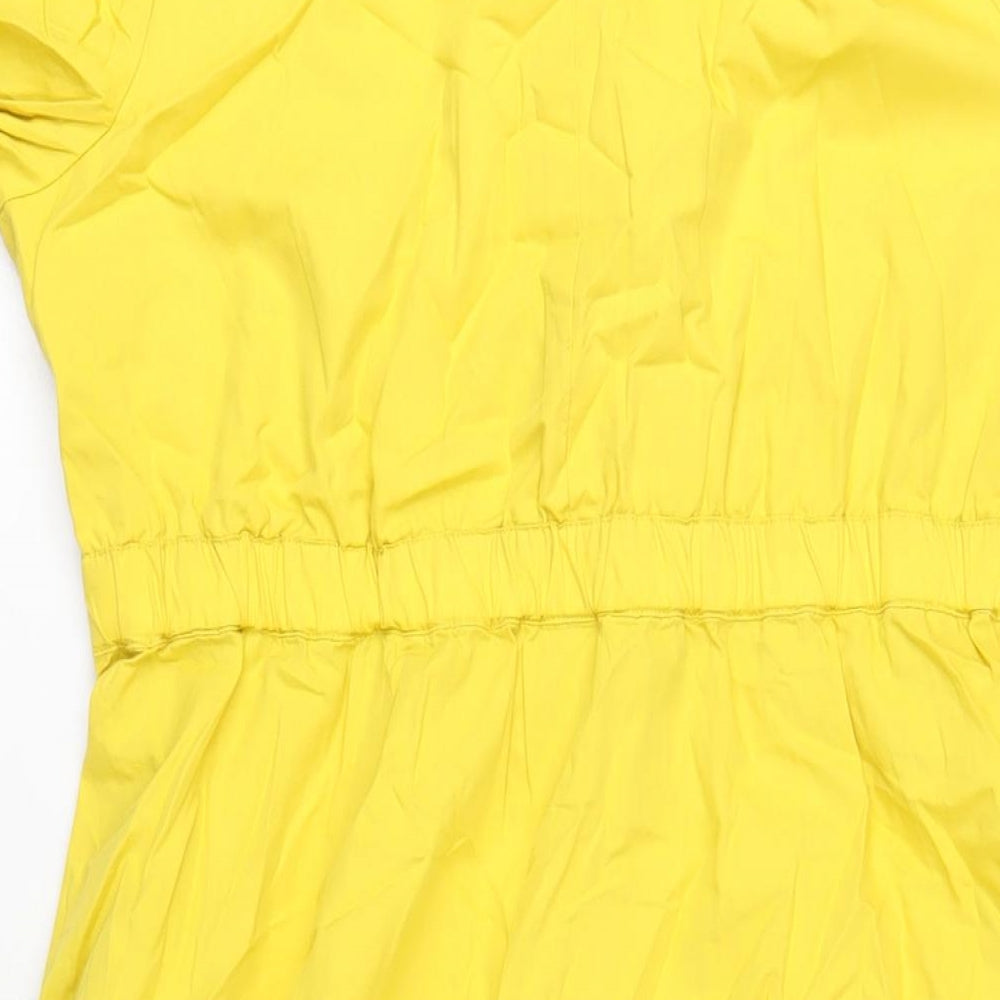 Marks and Spencer Womens Yellow Cotton A-Line Size 14 Round Neck Tie