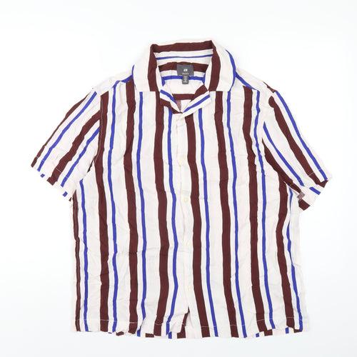 H&M Mens Multicoloured Striped Viscose Button-Up Size M Collared Button