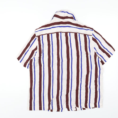 H&M Mens Multicoloured Striped Viscose Button-Up Size M Collared Button