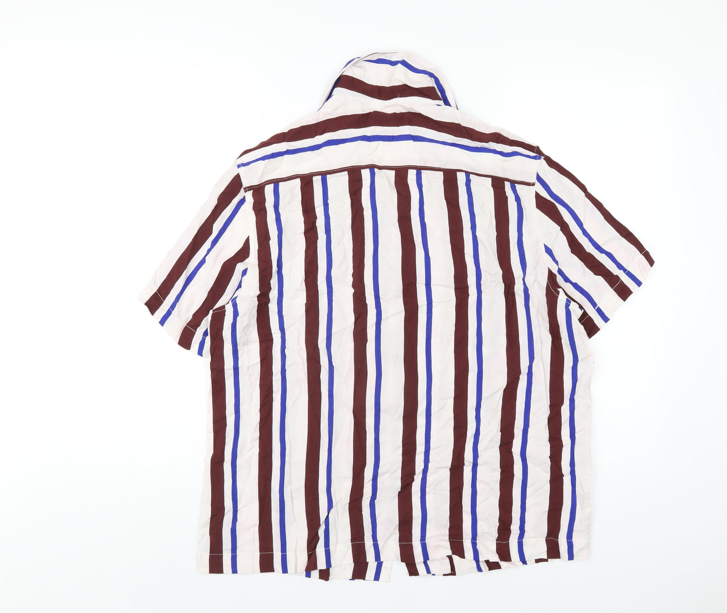 H&M Mens Multicoloured Striped Viscose Button-Up Size M Collared Button