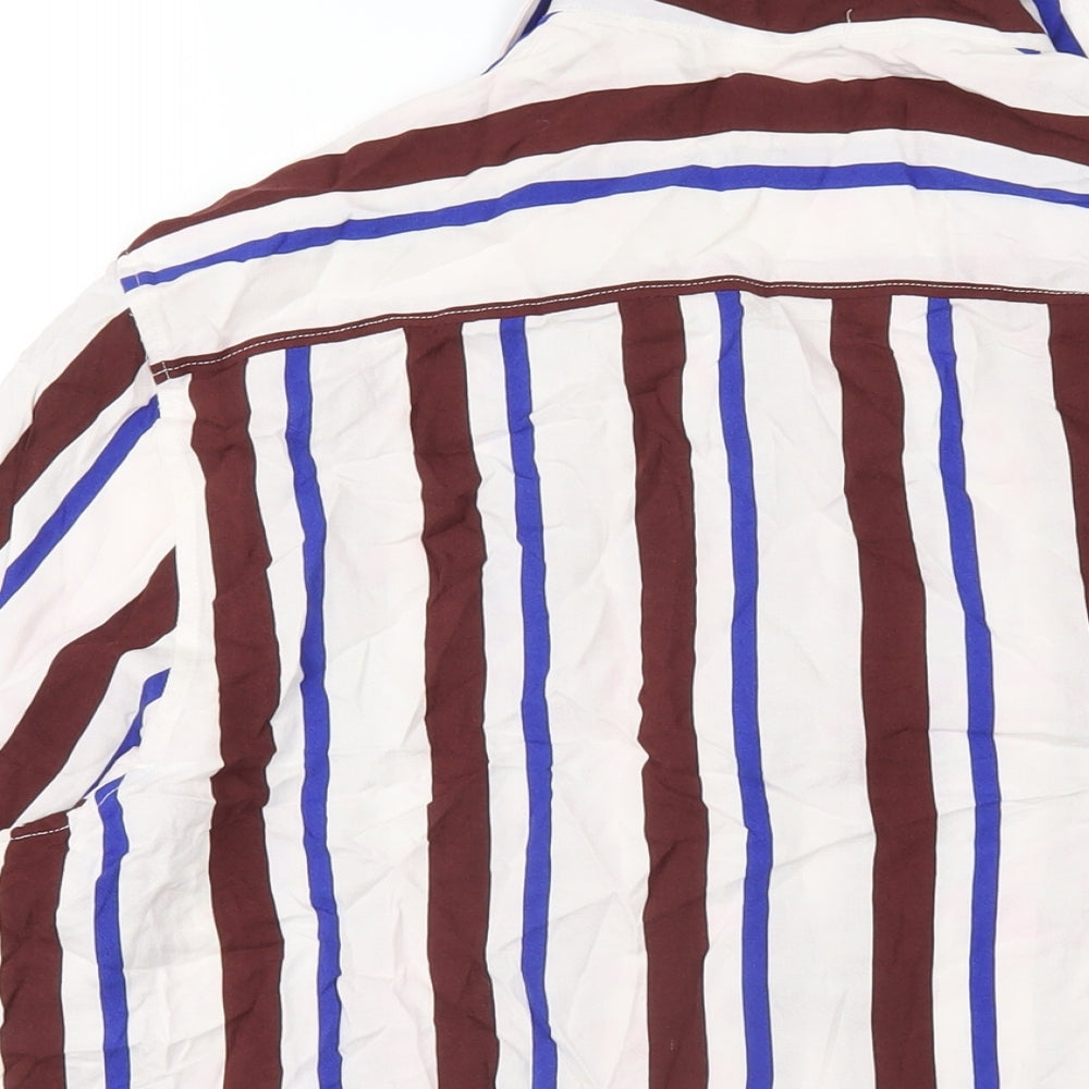H&M Mens Multicoloured Striped Viscose Button-Up Size M Collared Button