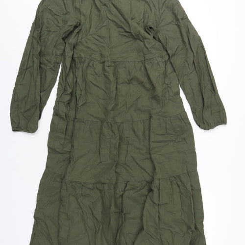 Marks and Spencer Womens Green Linen A-Line Size 8 V-Neck Pullover