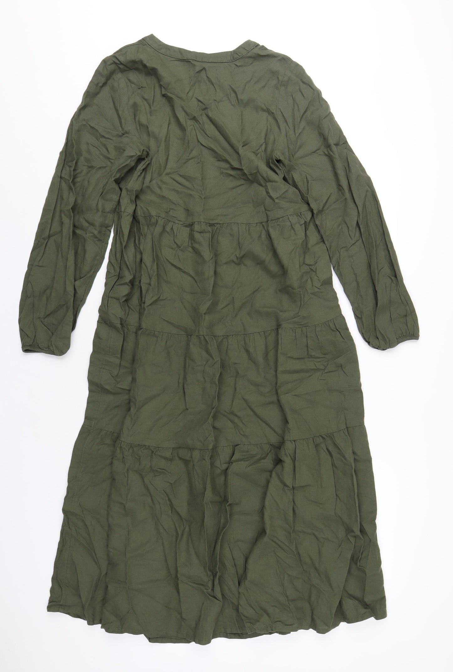 Marks and Spencer Womens Green Linen A-Line Size 8 V-Neck Pullover