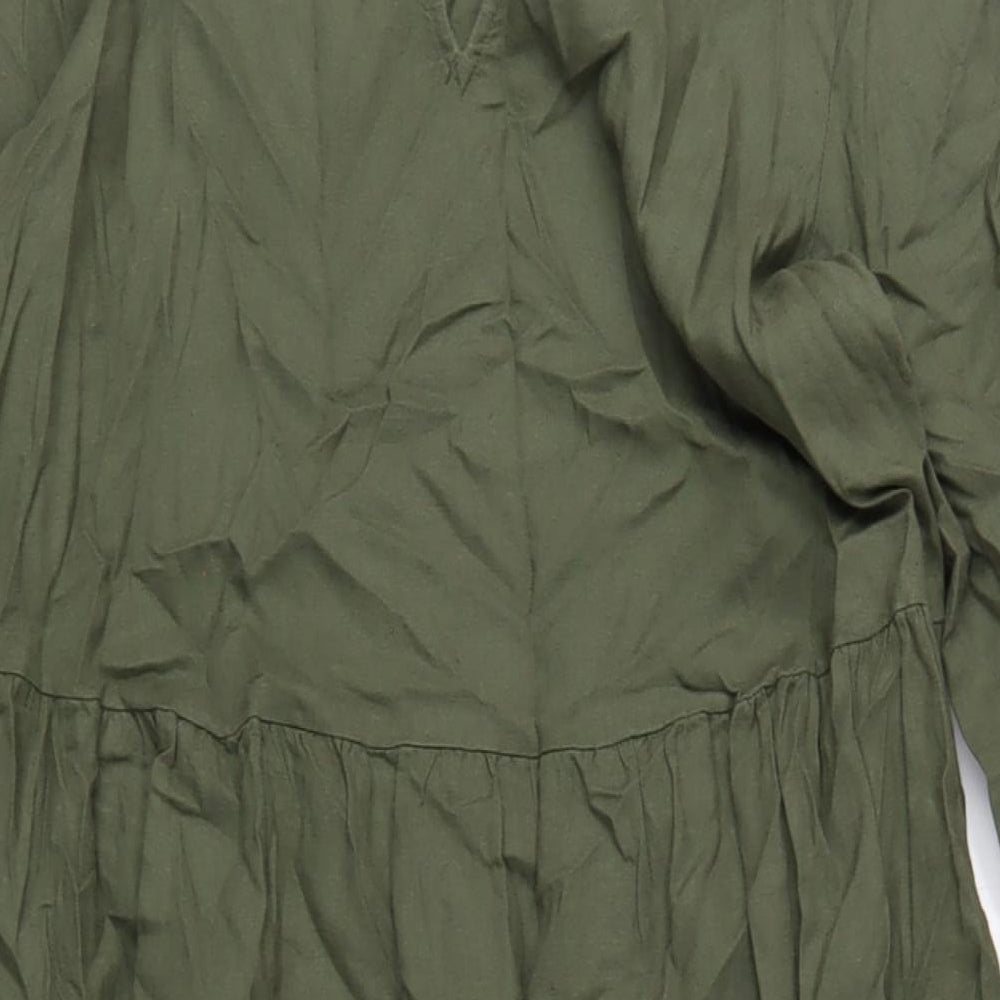 Marks and Spencer Womens Green Linen A-Line Size 8 V-Neck Pullover