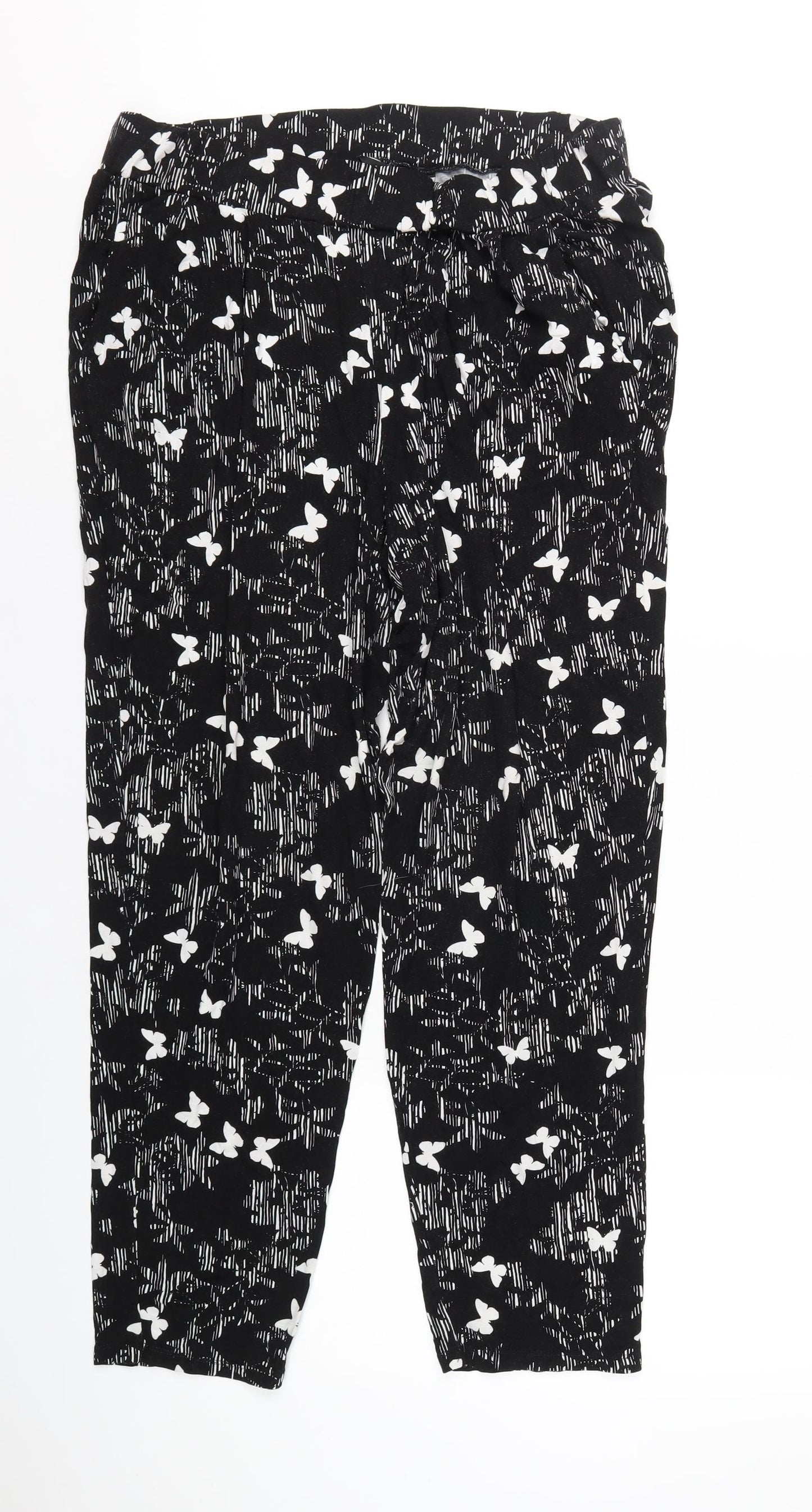 Yours Womens Black Geometric Viscose Trousers Size 18 L30 in Regular