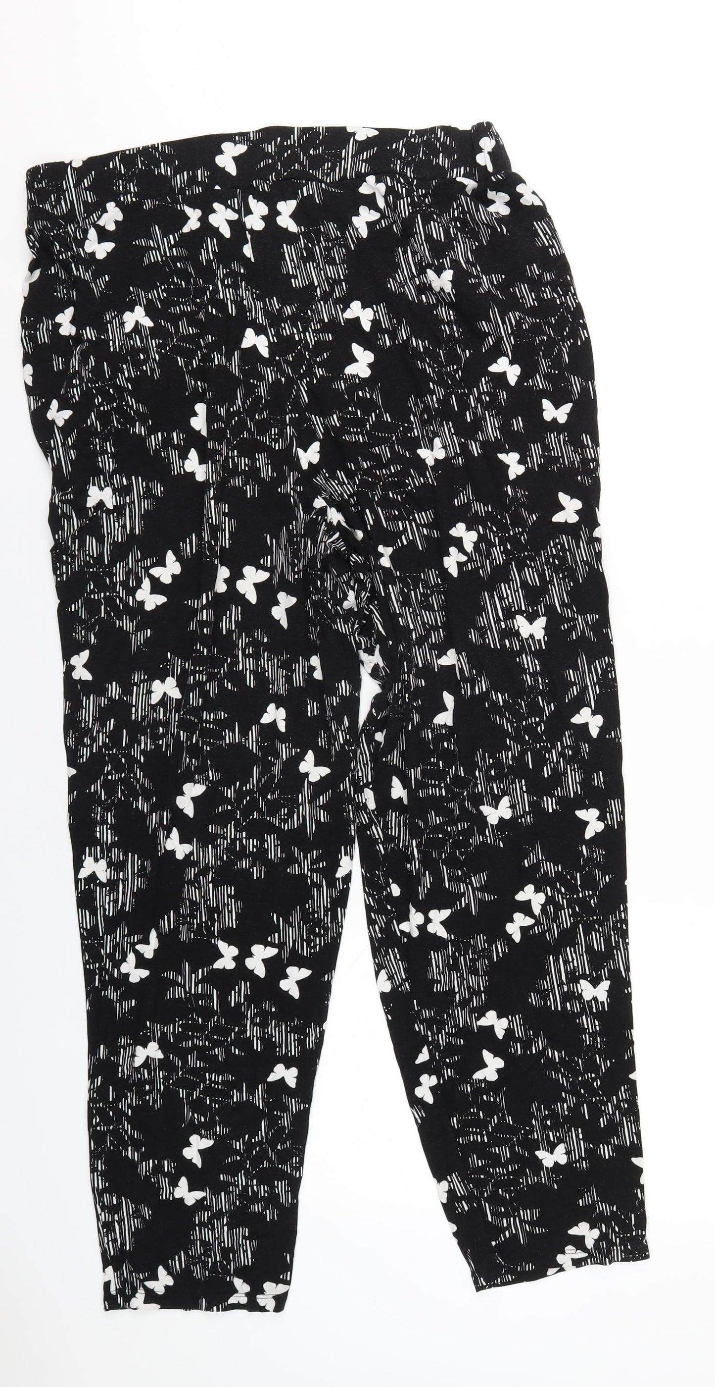 Yours Womens Black Geometric Viscose Trousers Size 18 L30 in Regular